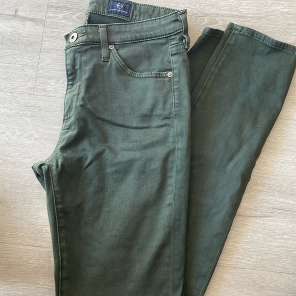 Women's AG Dark Olive Green mid-rise cigarette jeans/skinnies. Soft fabric. - Picture 3 of 8